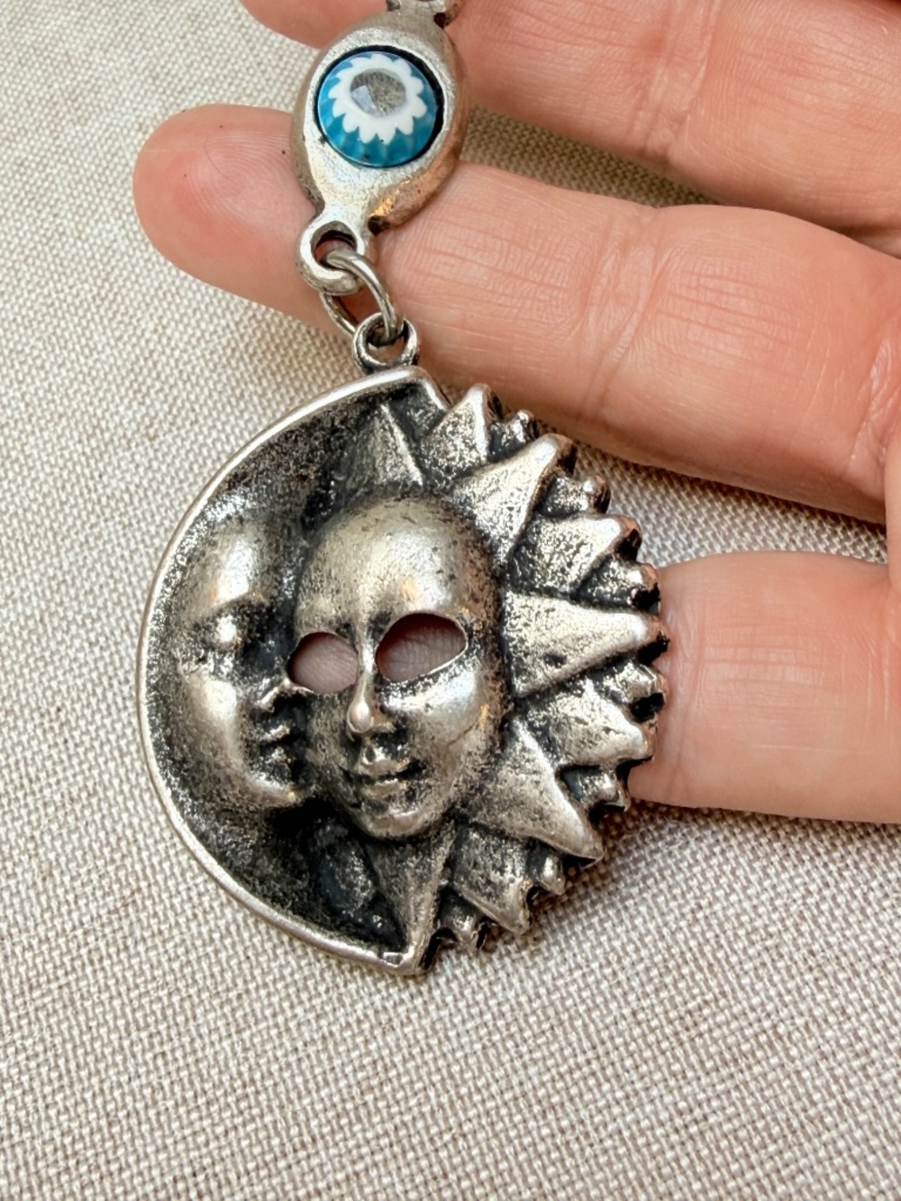 Moon and Sun Evil Eye Pewter Keychain Made in Italy - Picture 3 of 6